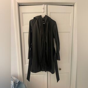 Zara black faux leather trench coat with belt and hood